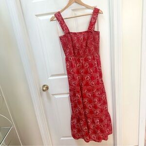 Mira Lobster Red Smocked tiered Sleeveless Dress maxi long m medium